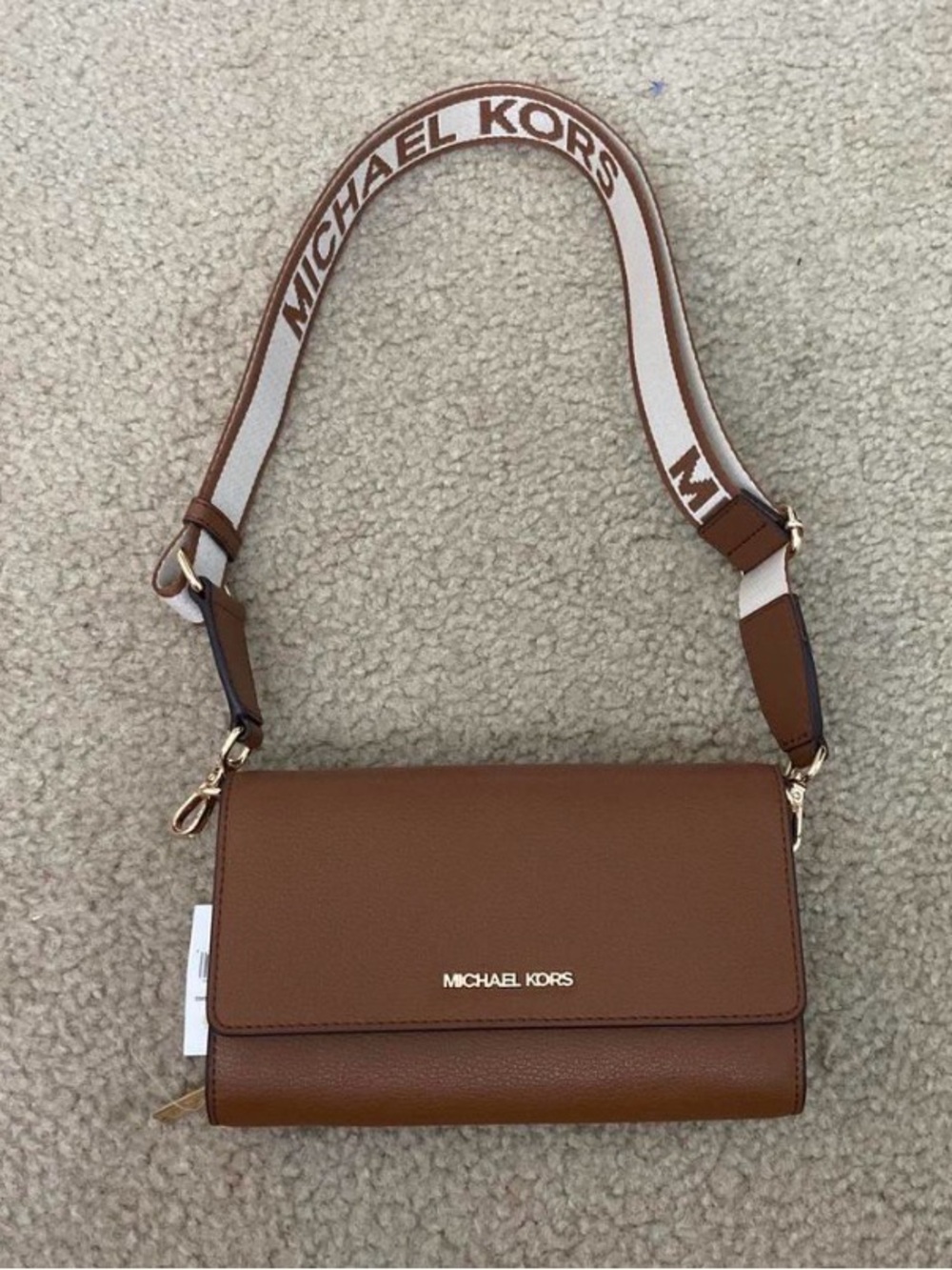 BRAND NEW Michael Kors Cognac Brown Leather Crossbody with Logo Strap